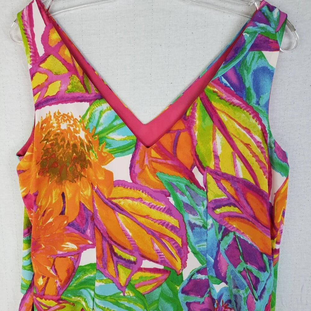 Ralph Lauren Godet Pleated Dress Colorful Floral Print Art-to-Wear size 8 Y2K